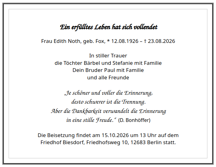 Trauer um Edit Noth