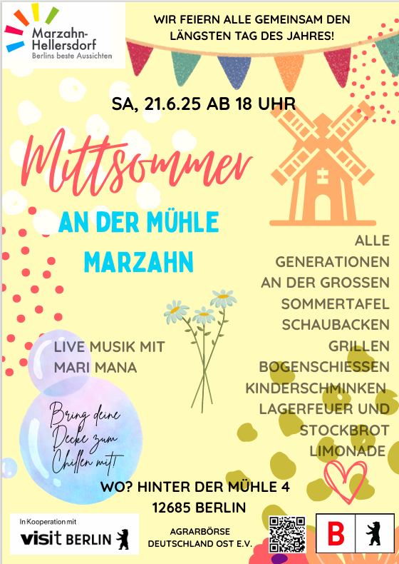 Mittsommerfest am 21.Juni 2025 an der Mühl Marzahn - Plakat